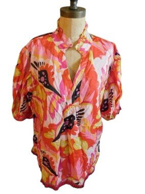 Calessa Size XL Colorful Artsty Vneck Decorator Top NWT $69
